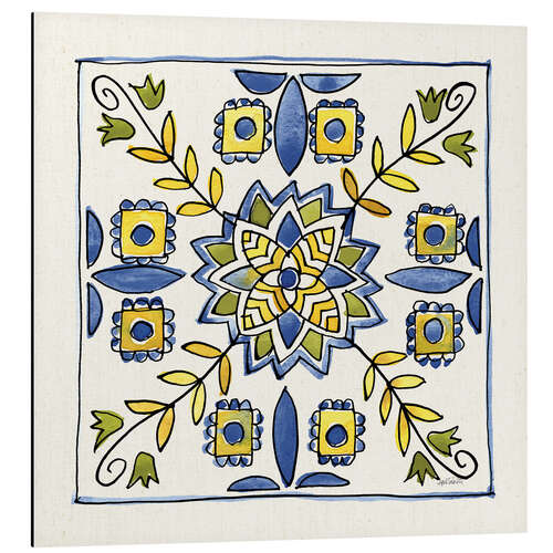 Aluminium print Lemon Yellow Tiles With Blue
