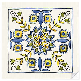 Muursticker Lemon Yellow Tiles With Blue