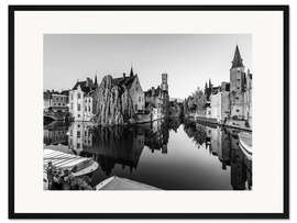 Gerahmter Kunstdruck Altstadt von Brügge am Abend