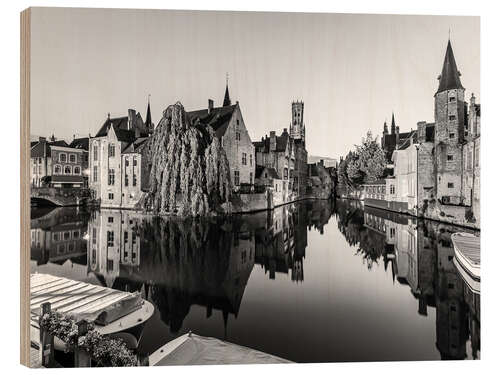 Wood print Old town of Bruges in the evening