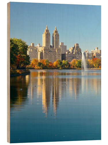 Tableau en bois New York, pond in Central Park and El Dorado