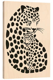 Trätavla Leopard mother with baby - Frank Daske