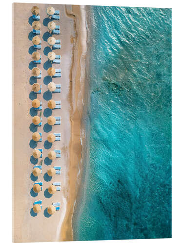 Cuadro de metacrilato Aerial view of beach with umbrellas on Crete, Greece