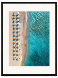 Gerahmter Kunstdruck Luftbild Strand mit Sonnenschirmen auf Kreta, Griechenland