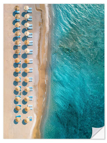 Autocolante decorativo Aerial view of beach with umbrellas on Crete, Greece