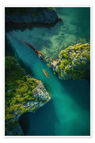 Poster Aerial view kayaking in Halong Bay, Vietnam