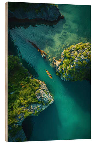 Quadro de madeira Aerial view kayaking in Halong Bay, Vietnam