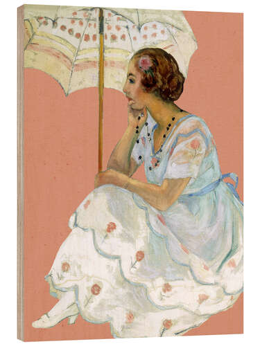 Wood print Young woman with an Umbrella, Saint Maxime