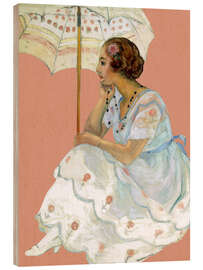 Wood print Young woman with an Umbrella, Saint Maxime - Henri Lebasque