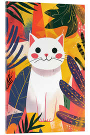 Stampa su vetro acrilico Smiling White Boho Cat - Frank Daske