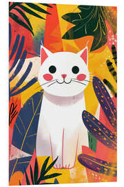 Quadro em PVC Smiling White Boho Cat