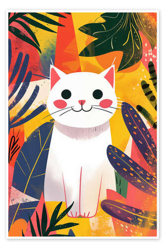 Poster Smiling White Boho Cat