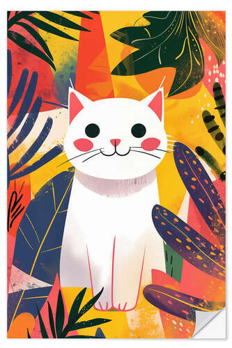 Vinilo para la pared Smiling White Boho Cat