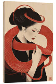 Wood print Geisha with Red Snake - Frank Daske