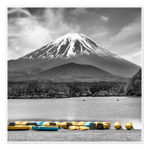 Poster Enchanting Shoji Lake with majestic Mount Fuji