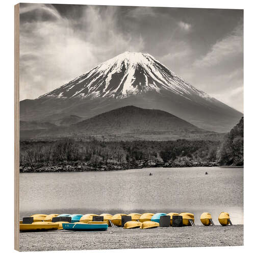 Holzbild Bezaubernder Shoji-See mit majestätischem Fuji