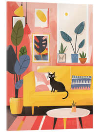 Stampa su vetro acrilico Black boho cat in pastel