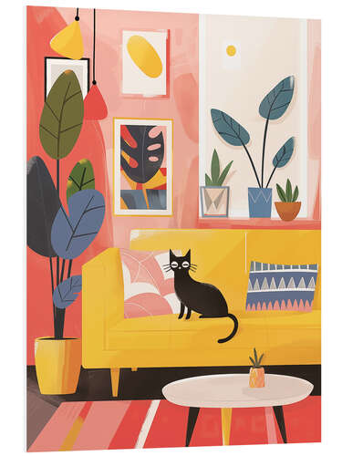 Quadro em PVC Black boho cat in pastel