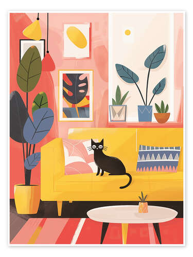 Póster Black boho cat in pastel