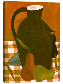 Lienzo Autumn still life with pears on checkered tablecloth