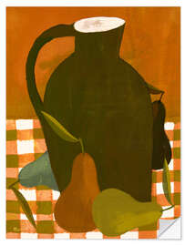 Wall sticker Autumn still life with pears on checkered tablecloth