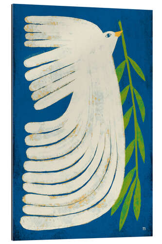 Gallery print White dove of peace flying under blue sky