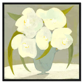 Gerahmter Kunstdruck Vase mit weißen Blumen - Marco Marella