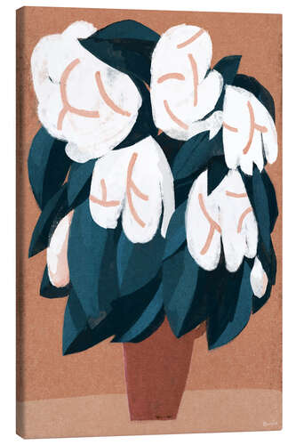 Canvas-taulu White flowers vase still life in pink room