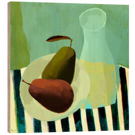 Tableau en bois Kitchen still life with pears and wine jug - Marco Marella