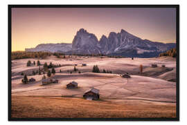 Gerahmter Kunstdruck Herbstmorgen auf der Seiseralm, Südtirol