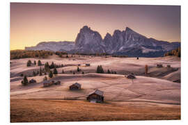 Hartschaumbild Herbstmorgen auf der Seiseralm, Südtirol