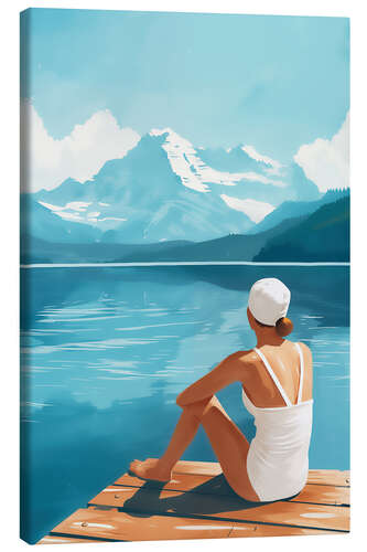 Canvas print Swimming in a Swiss mountain lake