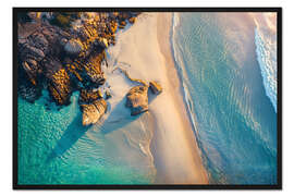Gerahmter Kunstdruck Luftbild Sonnenuntergang am Strand in Victoria, Australien