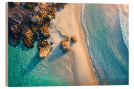 Trätavla Aerial sunset on the beach in Victoria, Australia