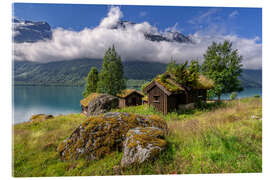 Acrylglasbild Urige Almhütten Breng Seter, See Lovatnet, Norwegen - Achim Thomae