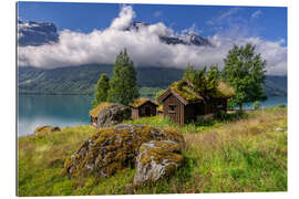 Gallery Print Urige Almhütten Breng Seter, See Lovatnet, Norwegen