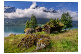 Magnettafel Urige Almhütten Breng Seter, See Lovatnet, Norwegen