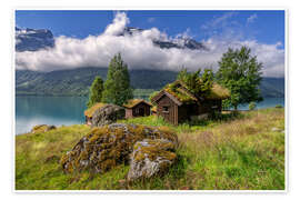 Tableau Rustic alpine huts Breng Seter, Lake Lovatnet, Norway - Achim Thomae