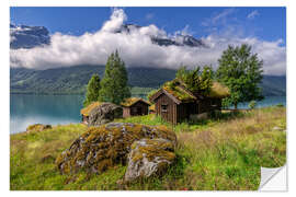 Wandsticker Urige Almhütten Breng Seter, See Lovatnet, Norwegen