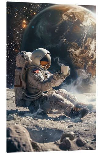 Tableau en verre acrylique Astronaut takes a coffee break