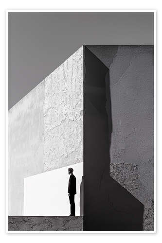 Poster Man in front of modernist building