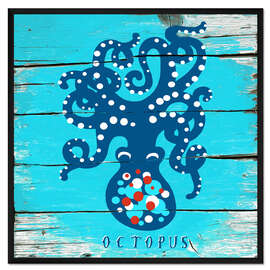 Gerahmter Kunstdruck Blaues Oktopus