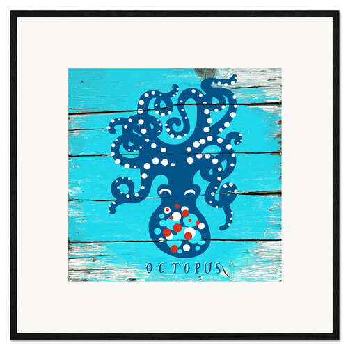 Ingelijste kunstdruk Blue octopus