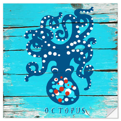 Wandsticker Blaues Oktopus