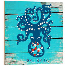 Hout print Blue octopus