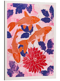 Aluminiumtavla Orange Kois and Pink Dahlias - Frank Daske