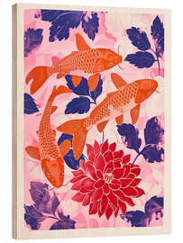 Trätavla Orange Kois and Pink Dahlias - Frank Daske