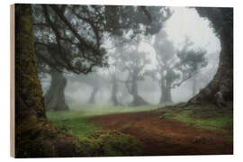 Holzbild Mystischer Morgen im Wald