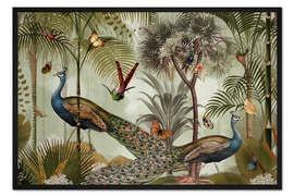 Gerahmter Kunstdruck Exotische Pfauen im Dschungel I