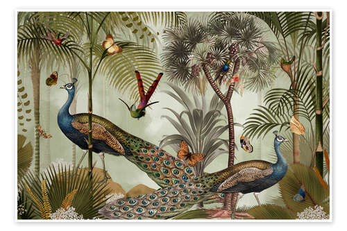 Póster Exotic peacocks in the jungle I